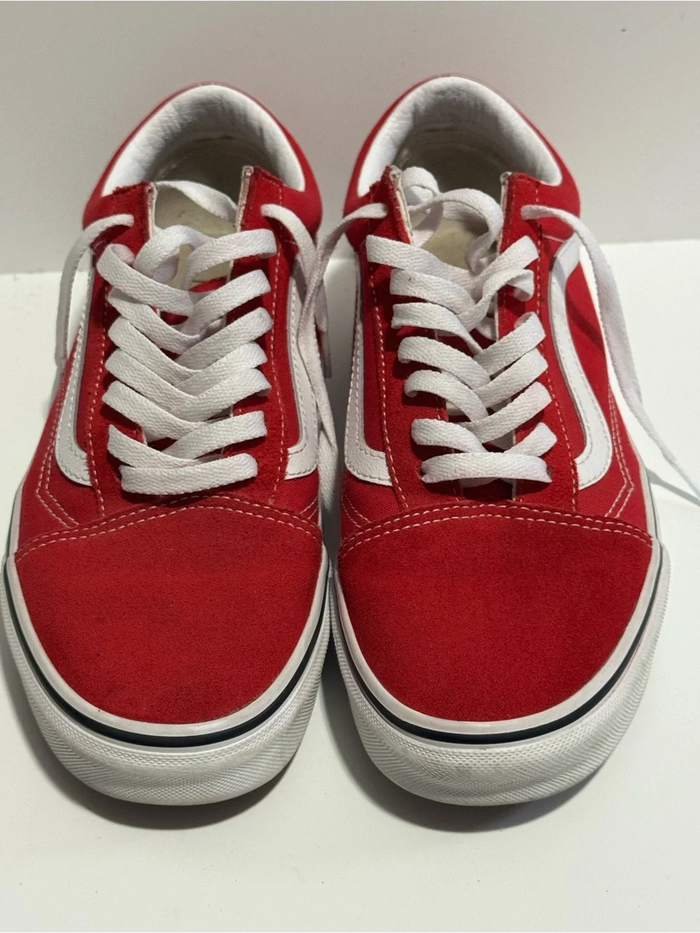 Vans Red and White Old Skool Low-Top Sneakers